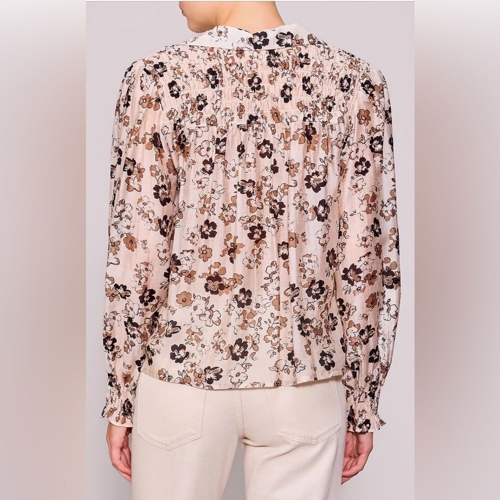 NWOT Melloday Floral Print Blouse Cream and Brown | Size XS - Picture 2 of 11